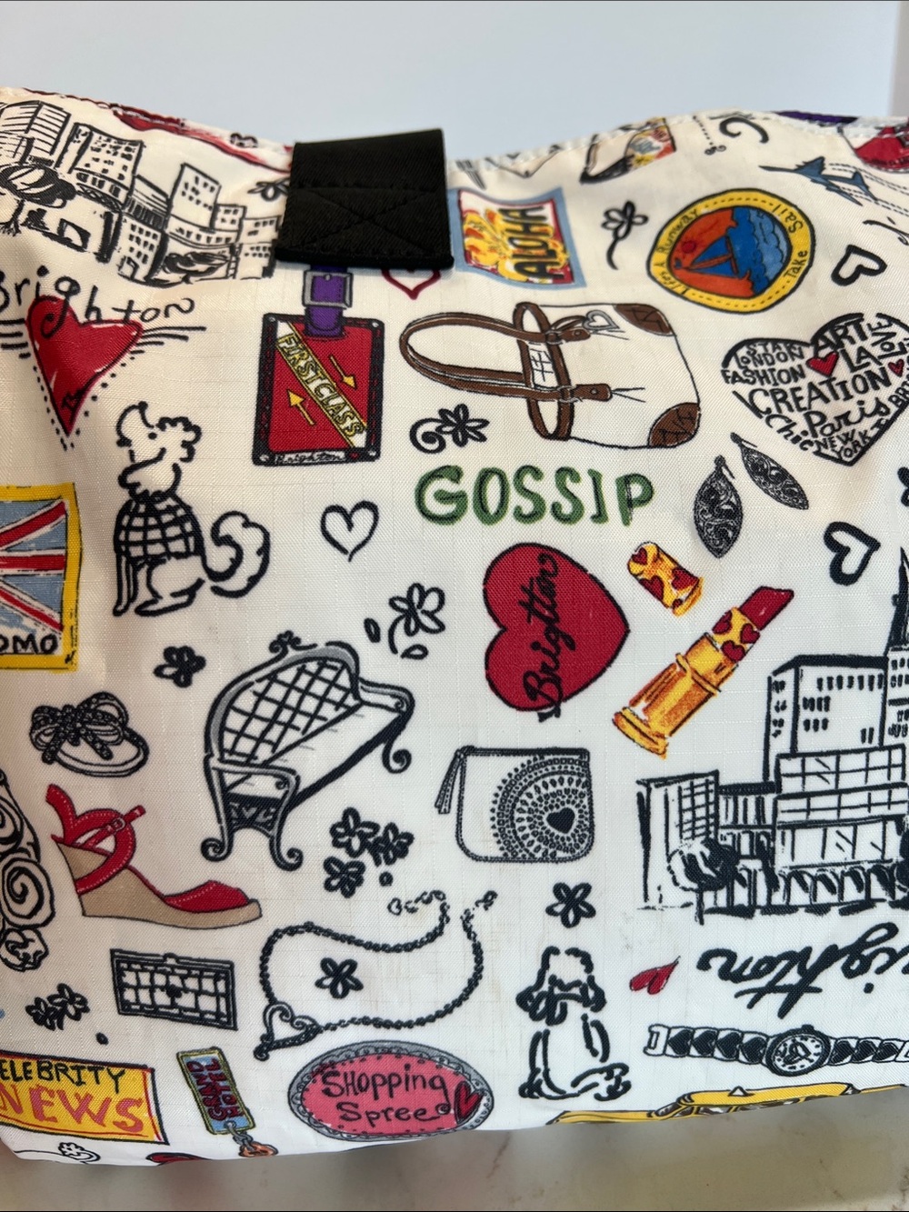 Brighton Travel Tote Bag City Collage Print Matching Zip Pouch Rare Retired - Picture 6 of 16